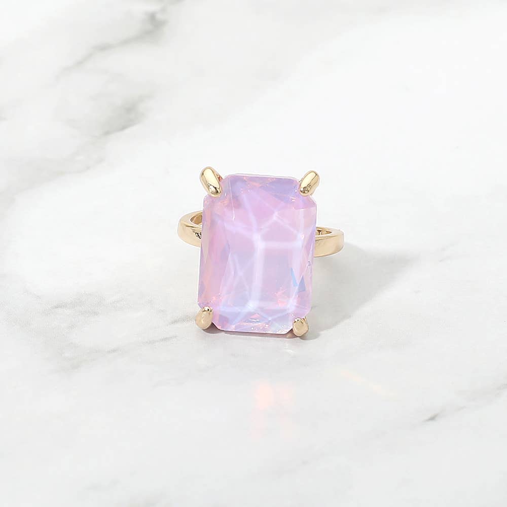 Bold Emerald Cut Stone Cluster Accent Adjustable Ring