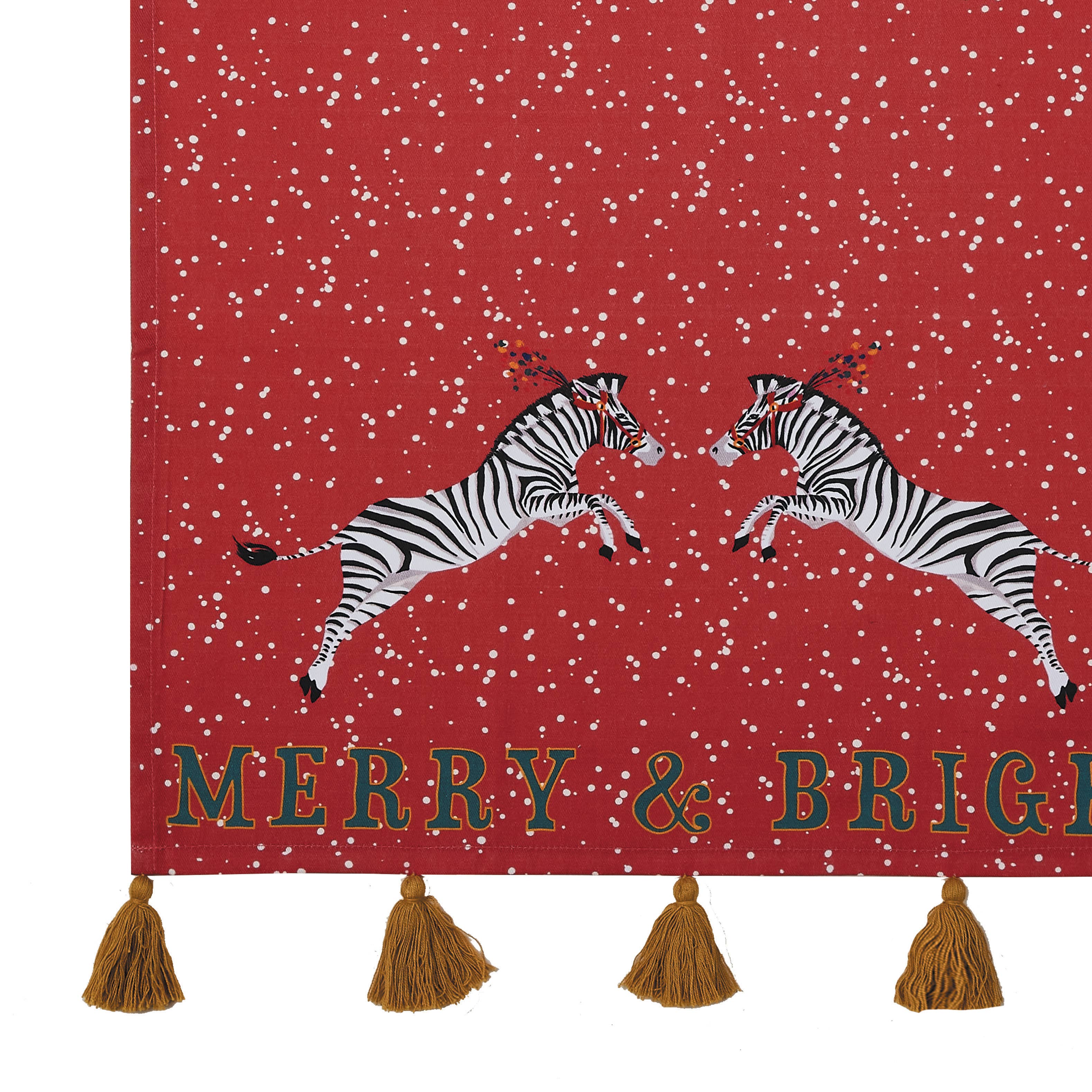 7651. Red Zebra With Tassels Kitchen Towel