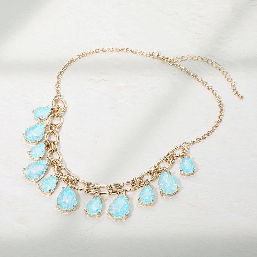 Cushion Teardrop Cluster Drop Station Necklace