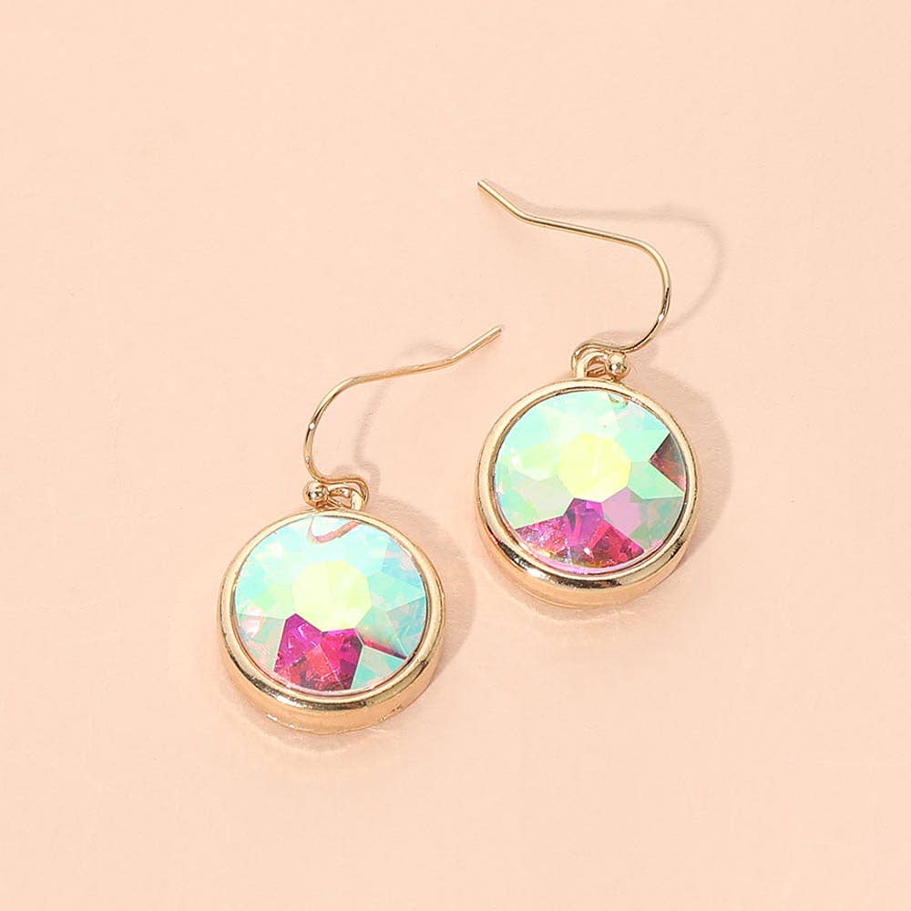 Round Faceted Stone Drop Dangle Earrings
