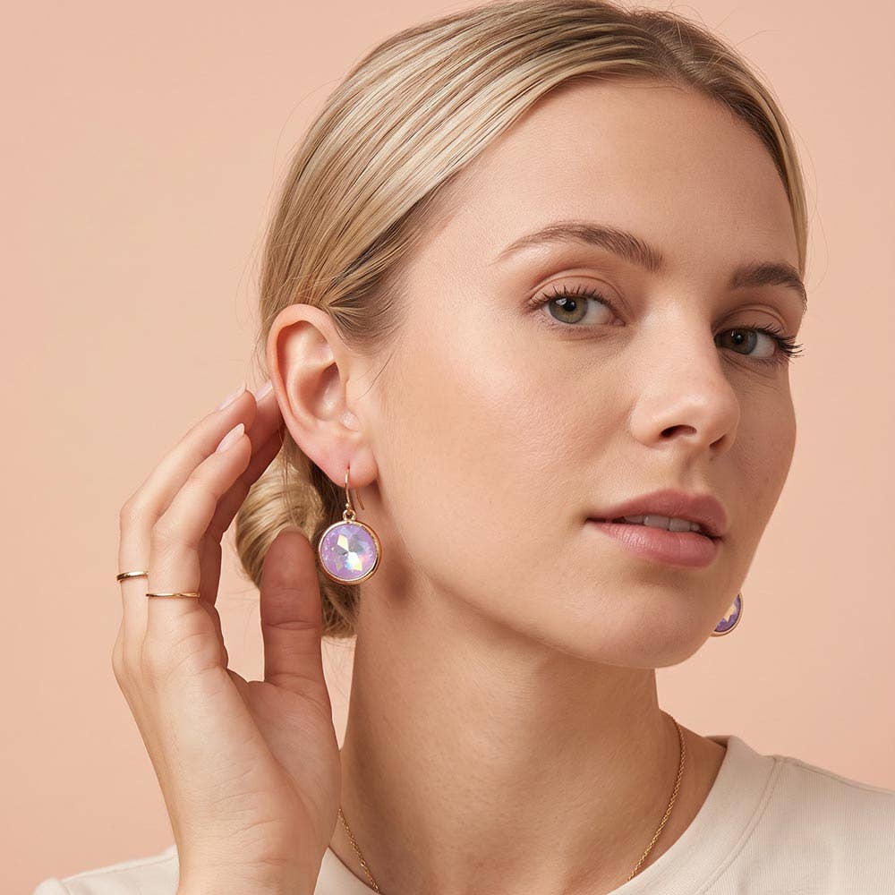 Round Faceted Stone Drop Dangle Earrings