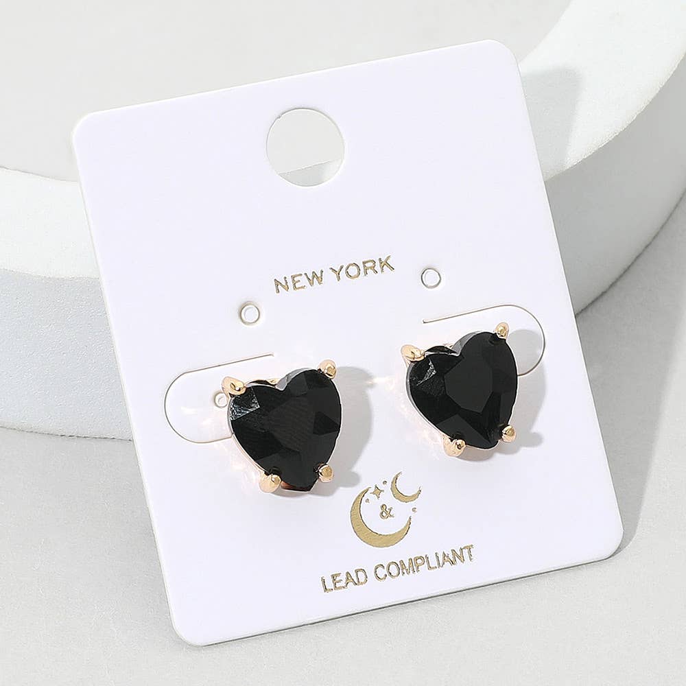 Heart Stone Cushion Stud Earrings