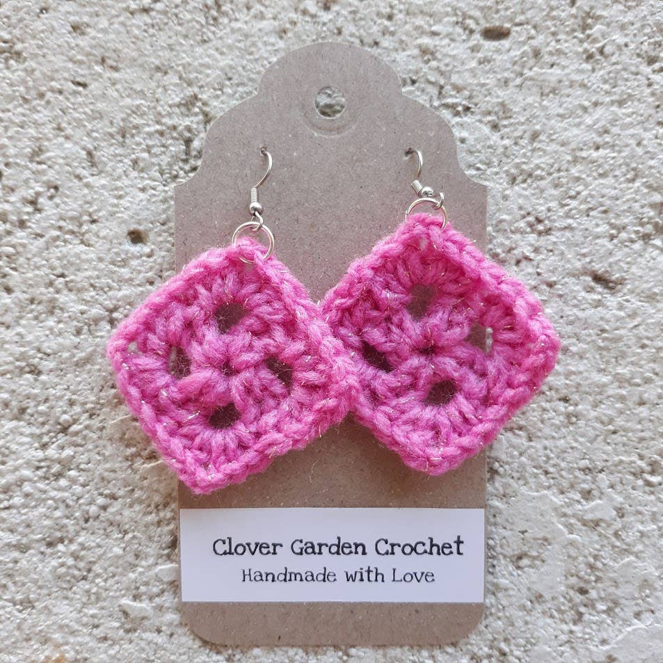 4101. Granny Square Drop Earrings in Bright Sparkling Colors