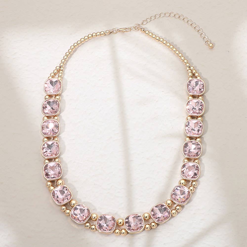 Square Faceted Stone Bezel Link Evening Necklace