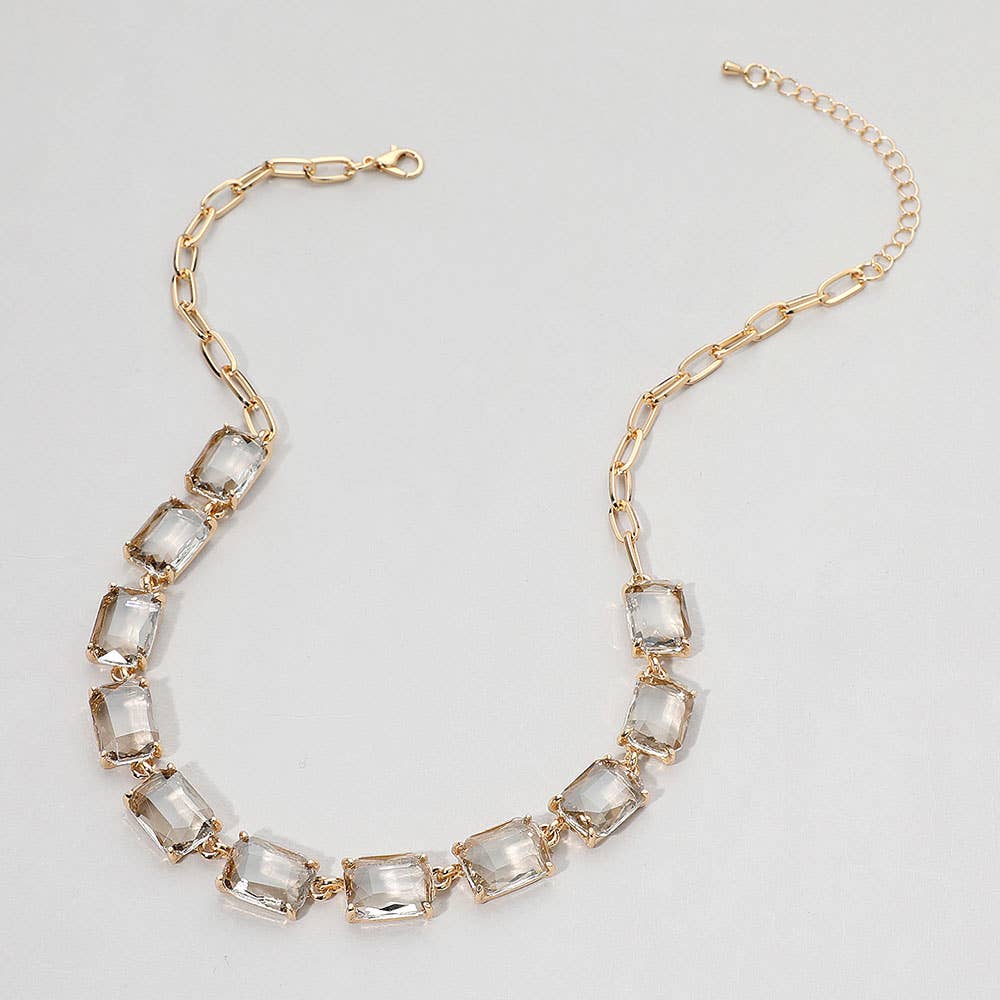 Cushion Rectangular Stone Cluster Link Evening Necklace