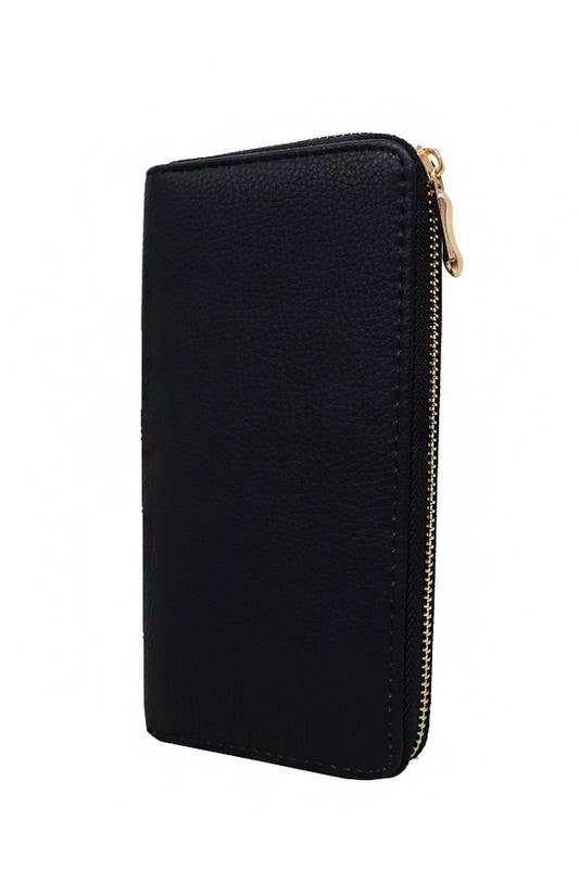 6205. Solid Faux Leather Fashion Zippered Clutch Wallet