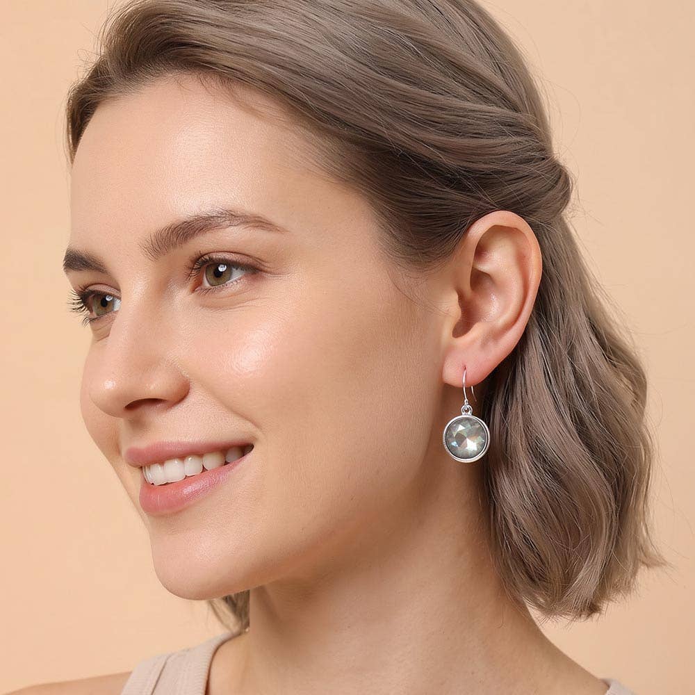 Round Faceted Stone Drop Dangle Earrings