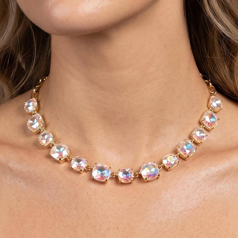 Cushion Square Stone Link Evening Necklace