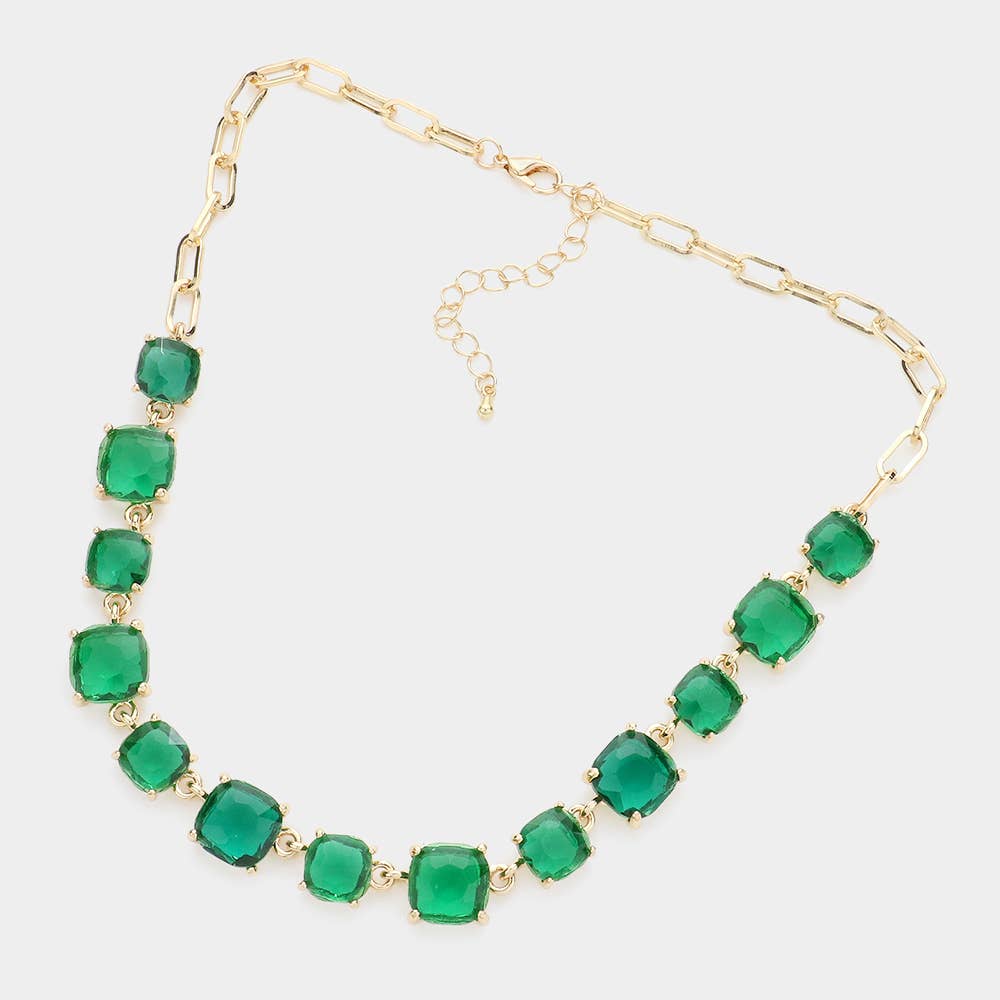 Cushion Square Stone Link Evening Necklace