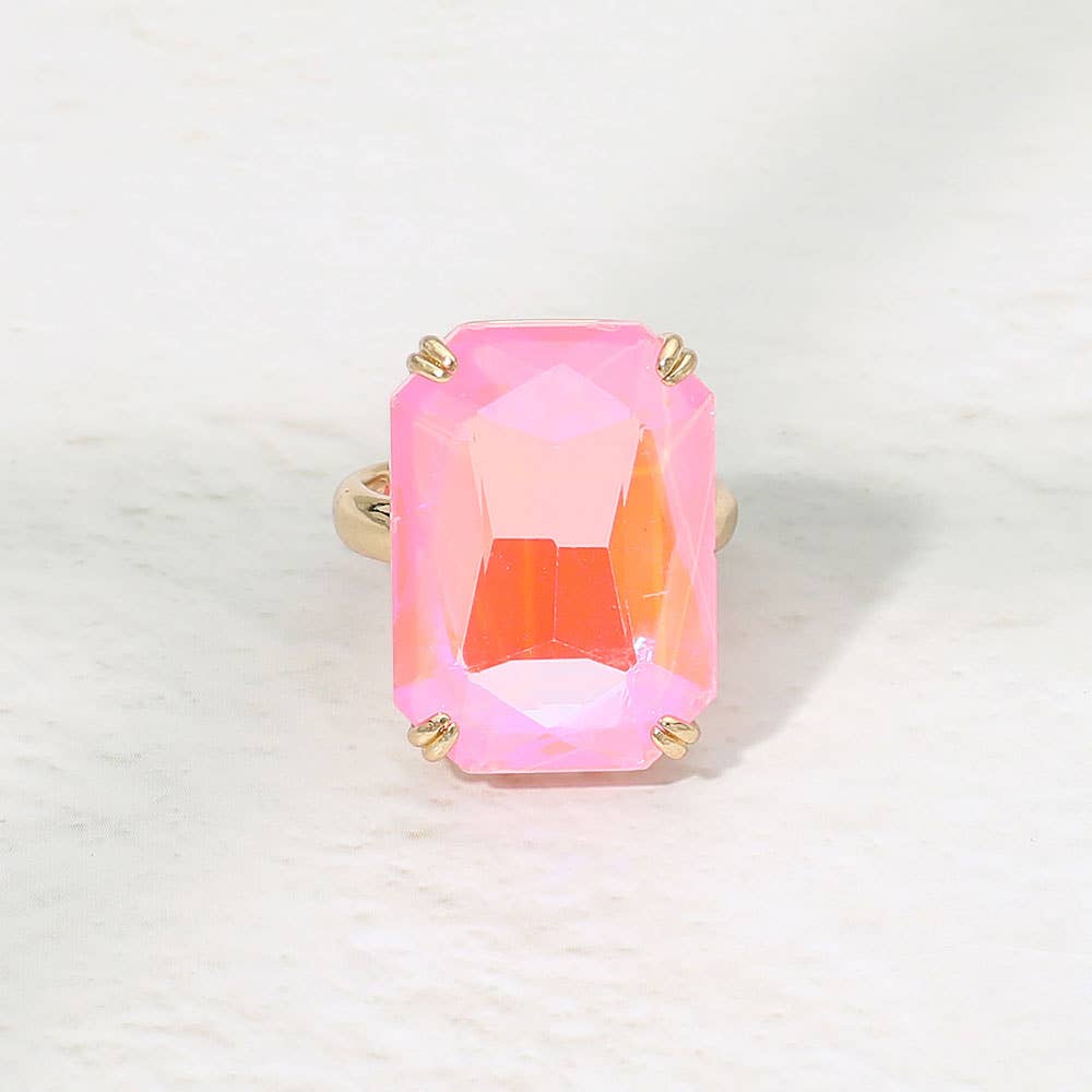 Oversized Emerald Cut Gem Accent Adjustable Statement Ring
