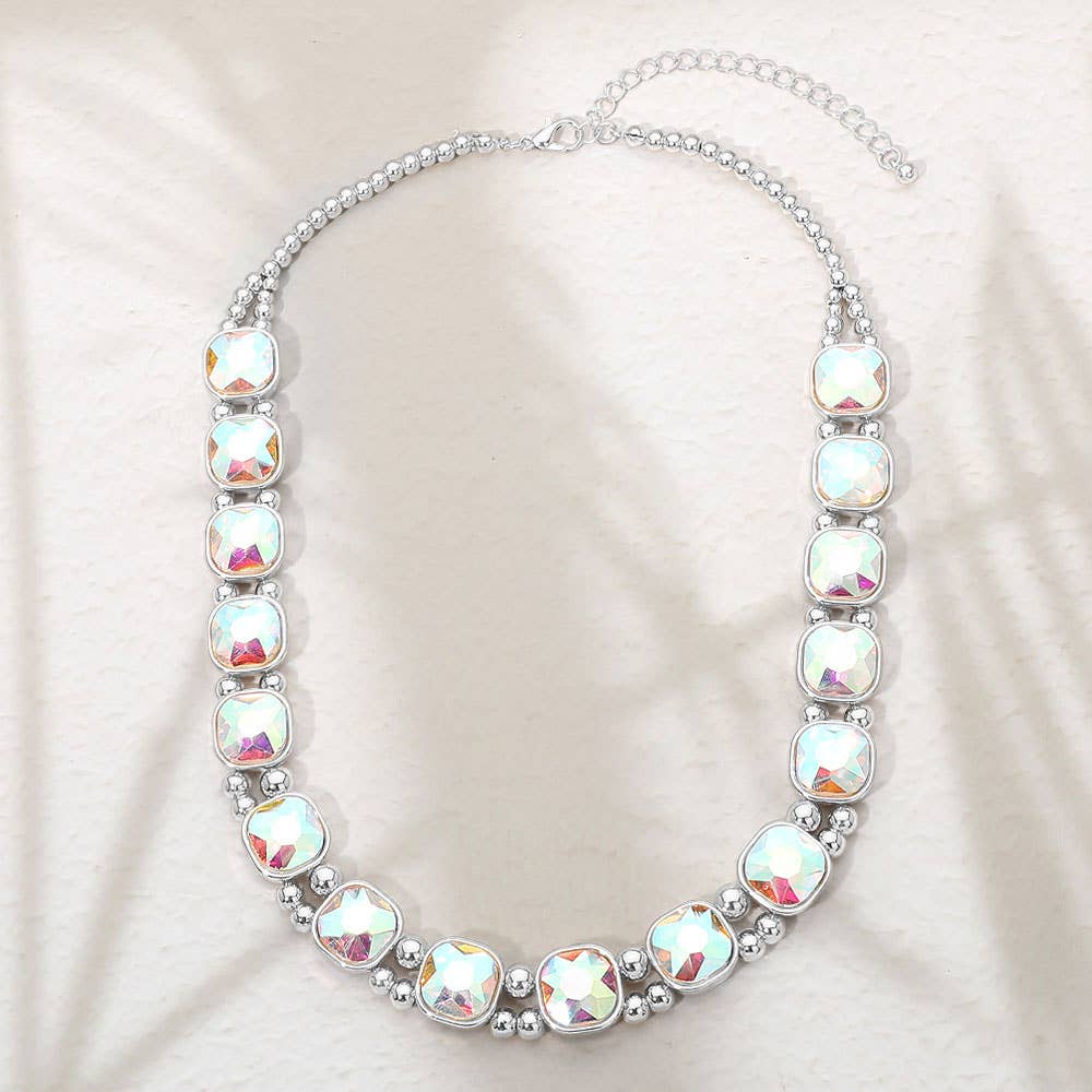Square Faceted Stone Bezel Link Evening Necklace