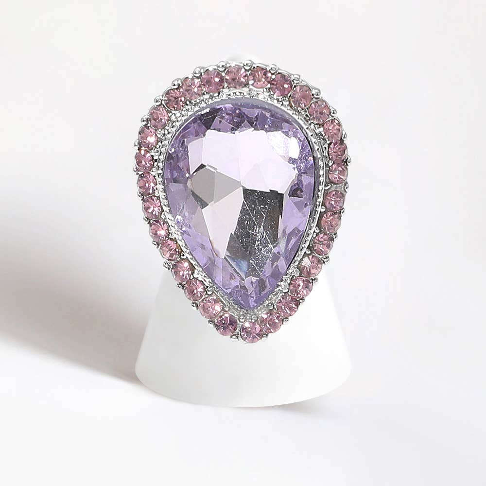 Crystal rhinestone teardrop stretch cocktail ring