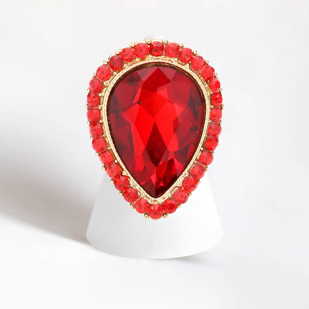 Crystal rhinestone teardrop stretch cocktail ring