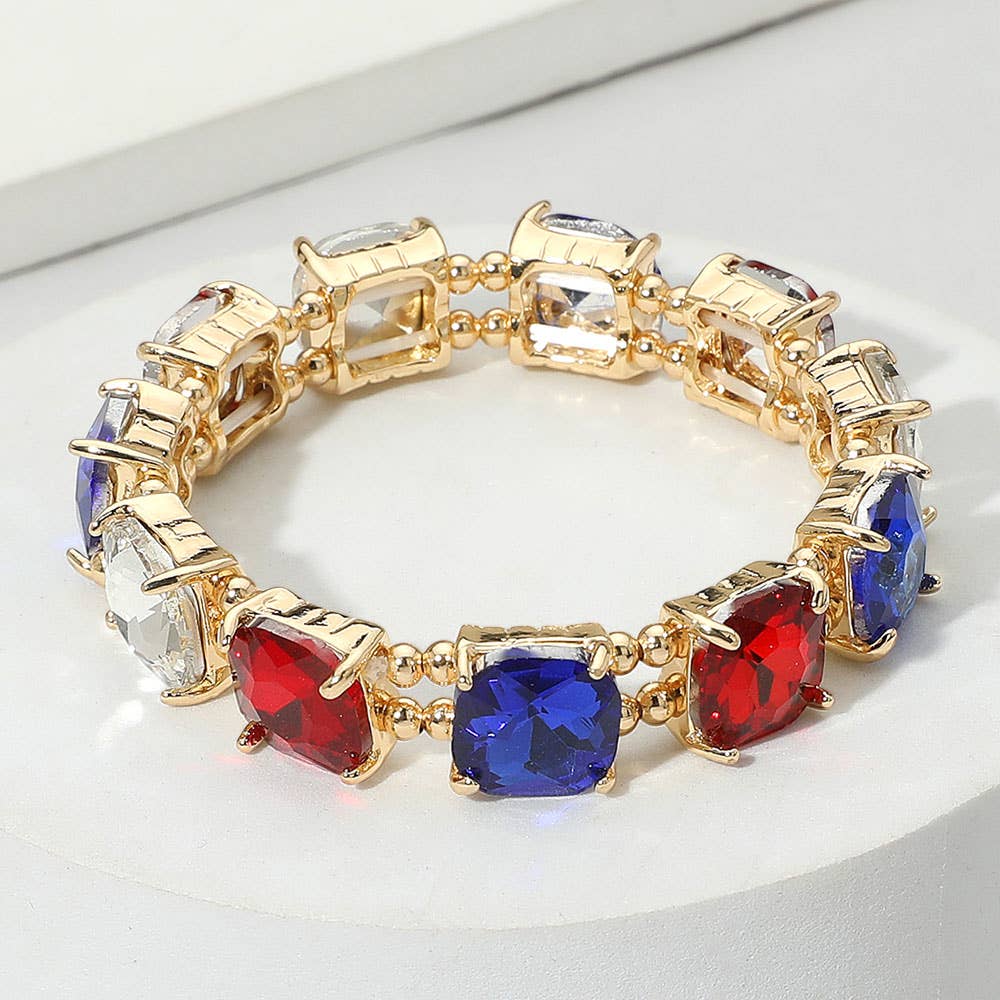 Cushion Square Stone Stretch Evening Bracelet