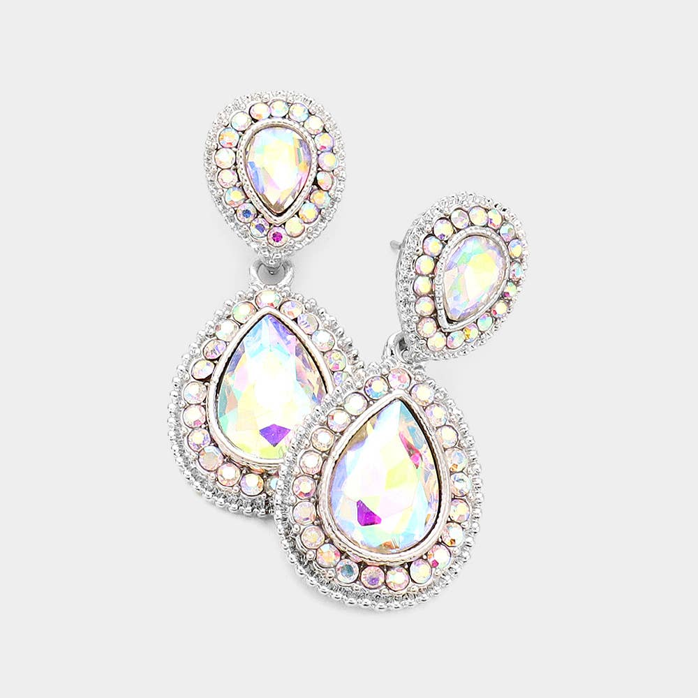 Rhinestone Trim Teardrop Evening Earrings