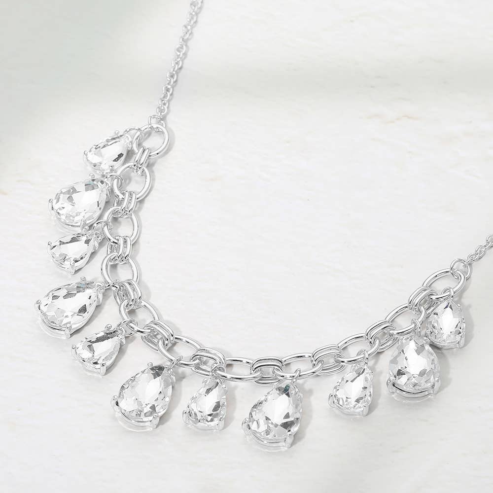 Cushion Teardrop Cluster Drop Station Necklace