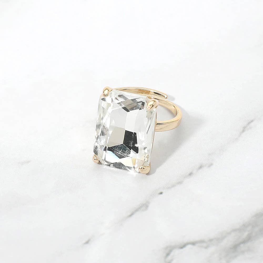 Bold Emerald Cut Stone Cluster Accent Adjustable Ring