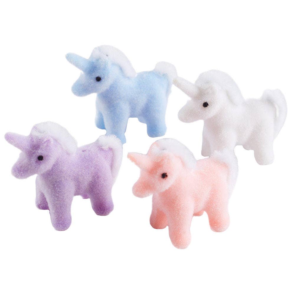 8332. 1" Flocked Multi Color Mini Unicorns Assorted color