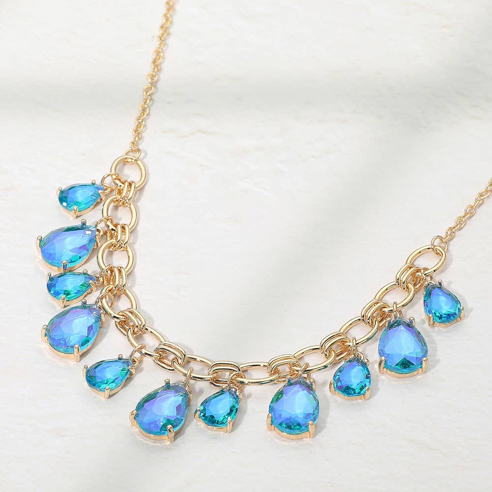 Cushion Teardrop Cluster Drop Station Necklace