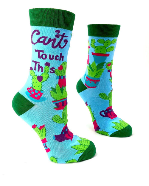 8605. Can't Touch This Women's Crew Socks Featuring Prickly Cactus
