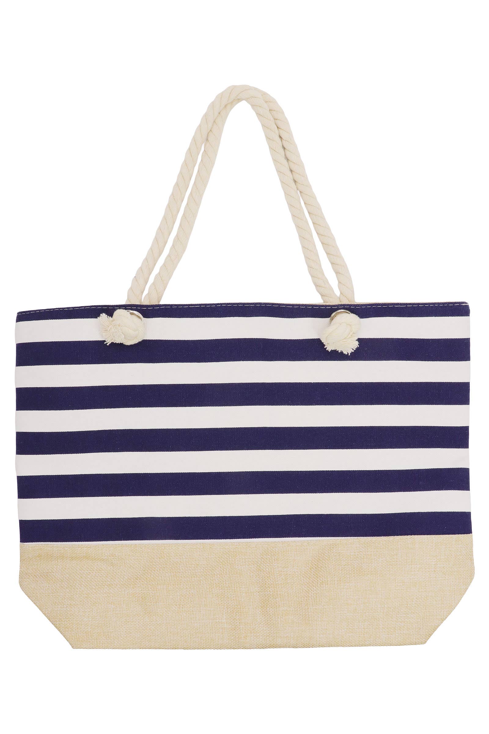 6208. Nautical Harbor Stripe Rope Handle Tote Bag