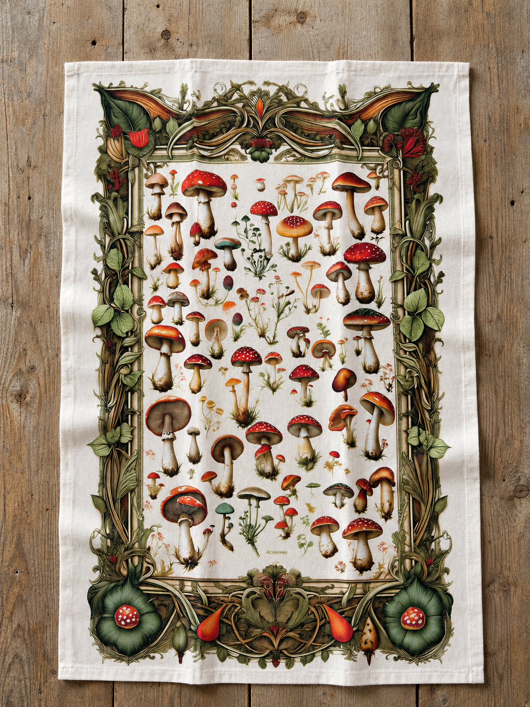 SLT118 - Mushroom Collage Flour Sack Tea Towel