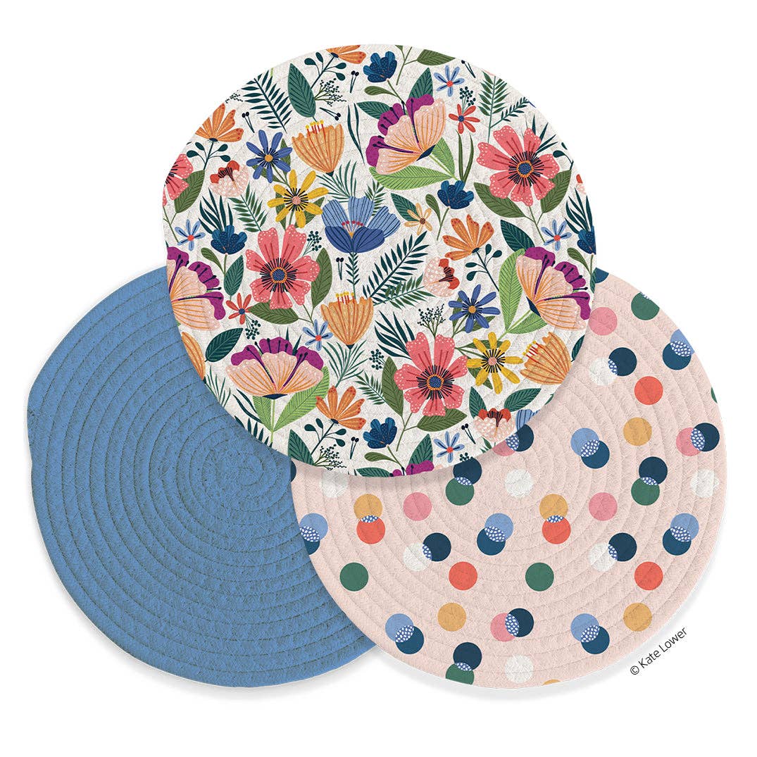 Field of Flowers Cotton Kitchen Trivets, Spring Decor Gift