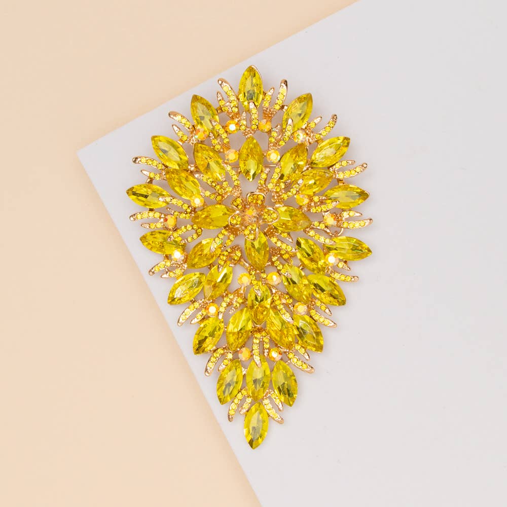 Crystal Rhinestone Cluster Pear Shaped Leaf Brooch Pin