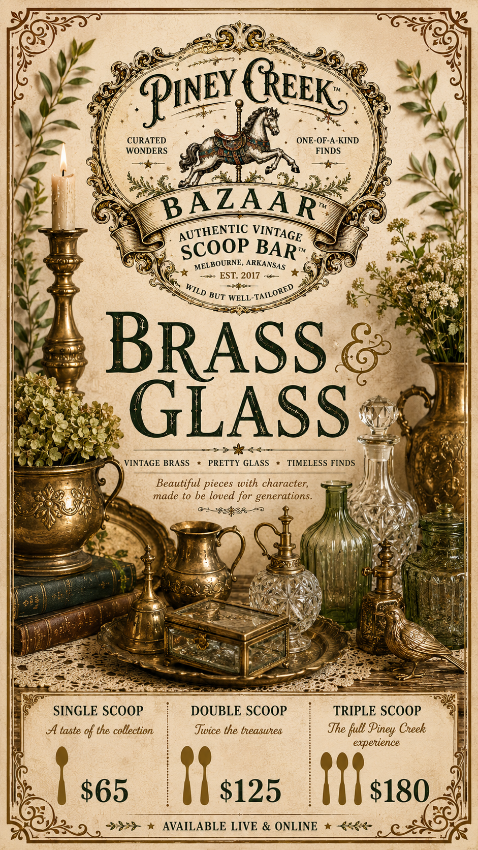 2310. $65 Single Scoop - Brass and Glass