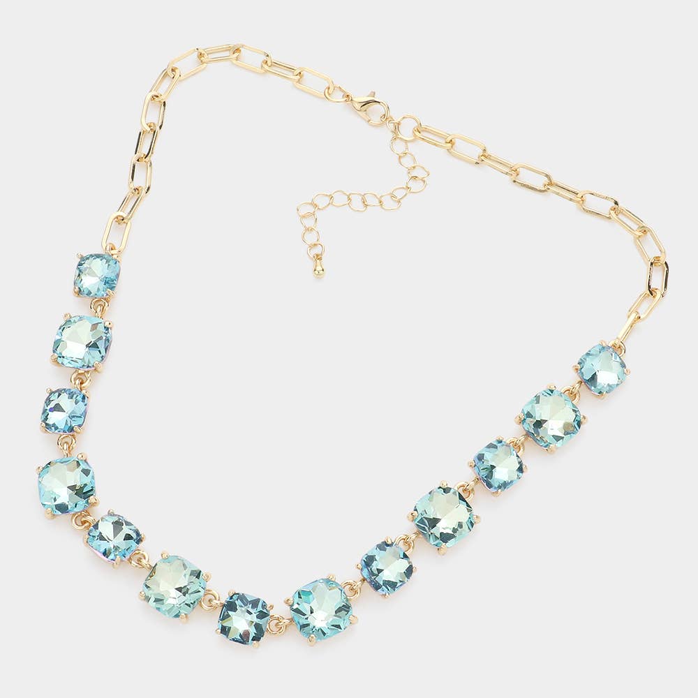 Cushion Square Stone Link Evening Necklace