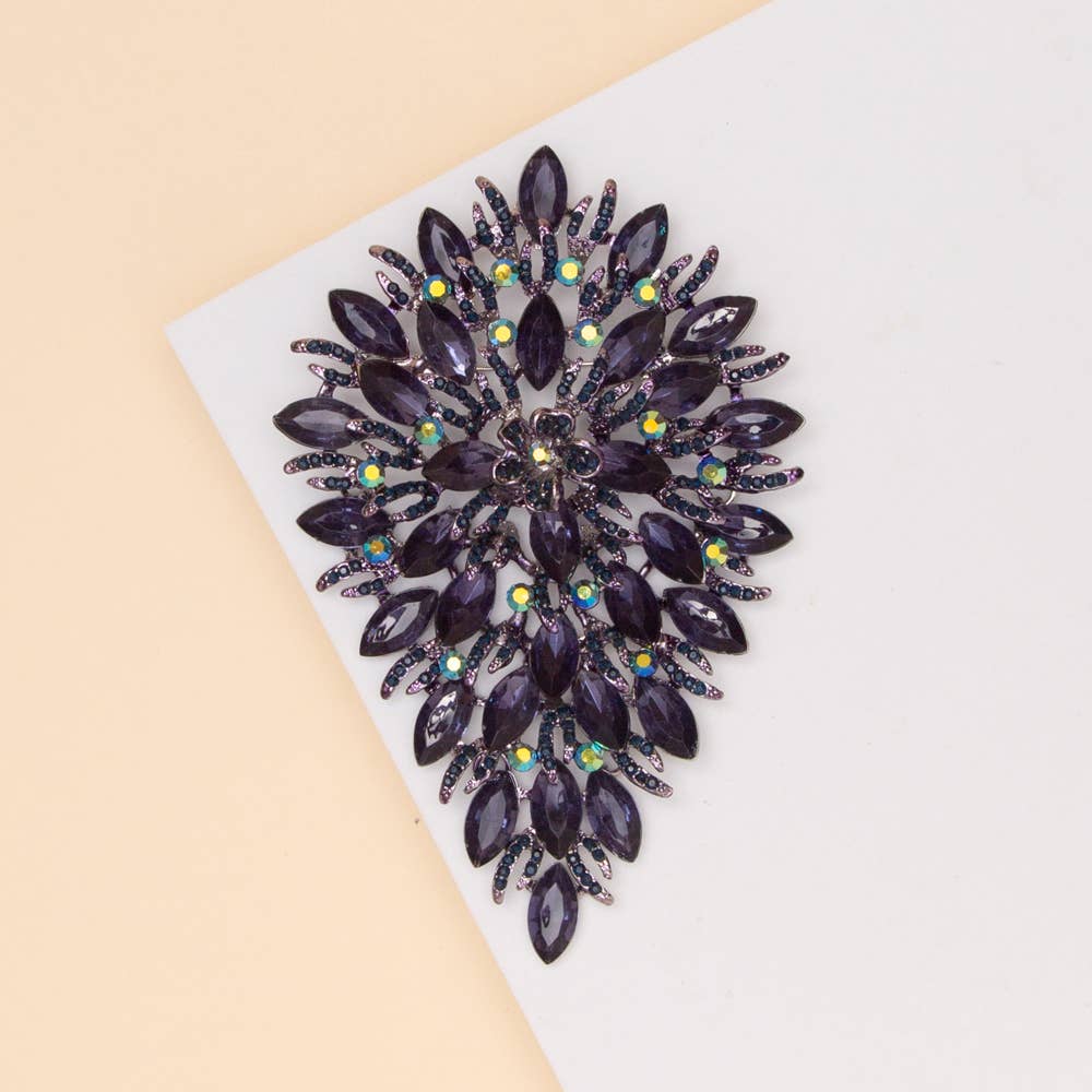Crystal Rhinestone Cluster Pear Shaped Leaf Brooch Pin
