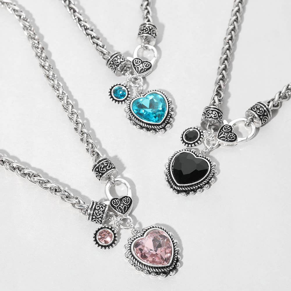 Heart Stone Pointed Pendant Antique Metal Necklace