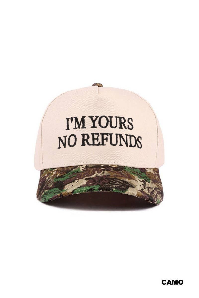 I'm Yours No Refunds Two Tone Canvas Cotton Cap