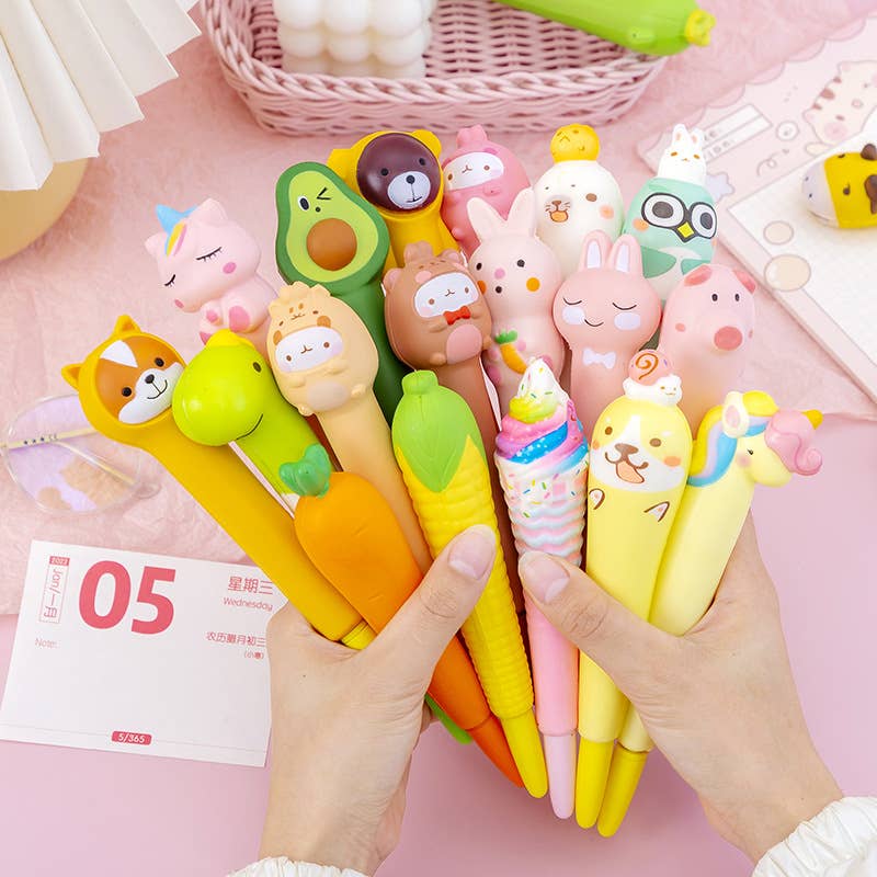 6503. Cartoon soft squishy stress-relief gel pens students gifts