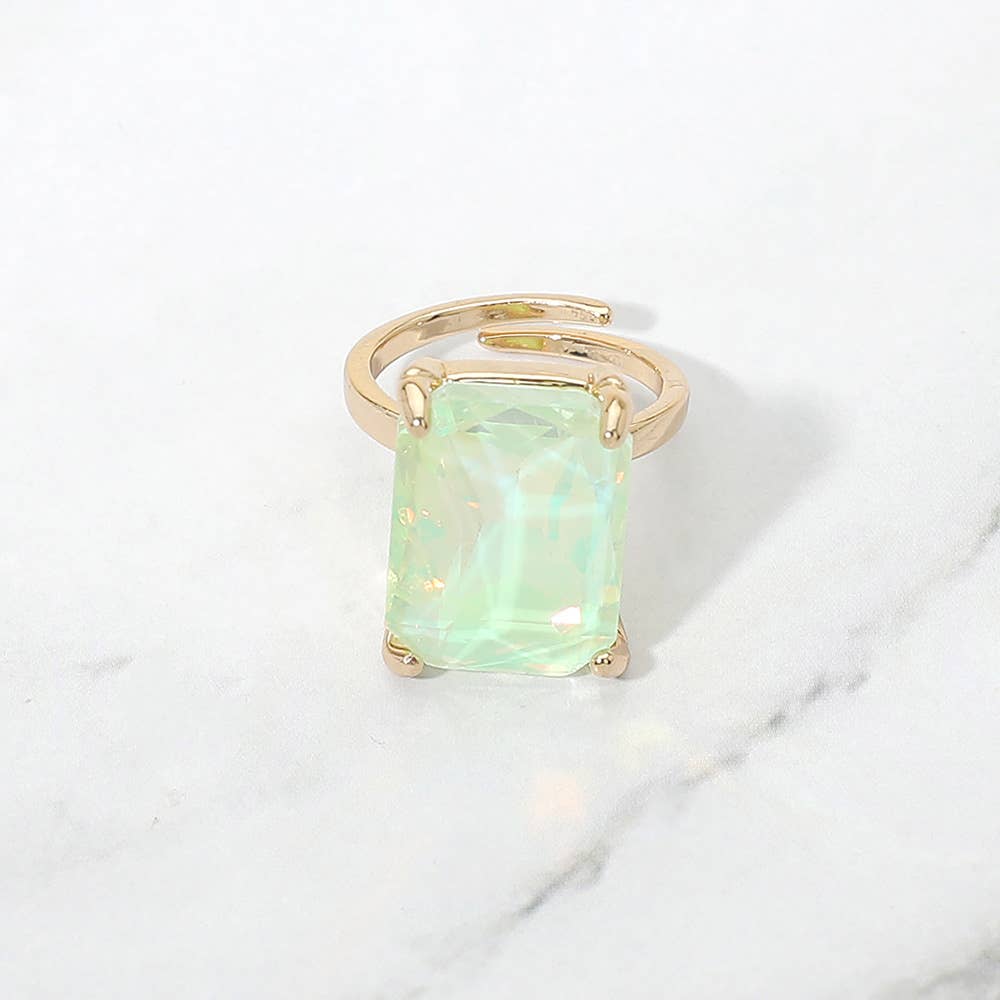 Bold Emerald Cut Stone Cluster Accent Adjustable Ring