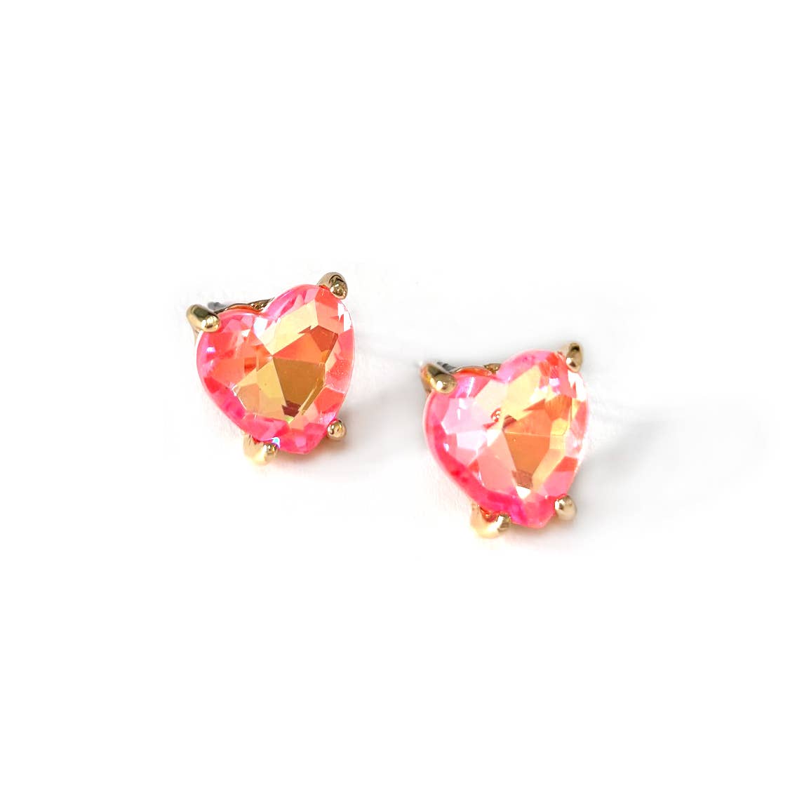 Glass Crystal Heart 4 Prong Post Stud Earrings