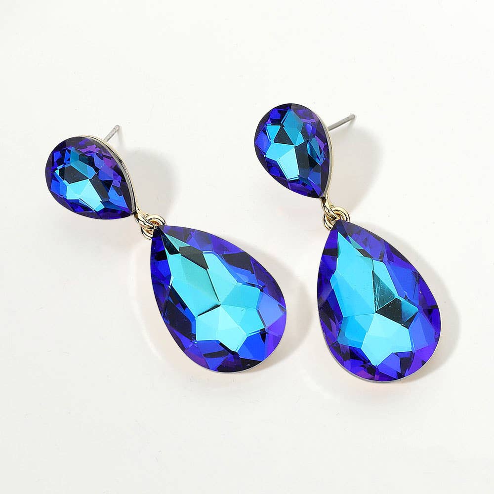 Glass Crystal Teardrop Evening Earrings