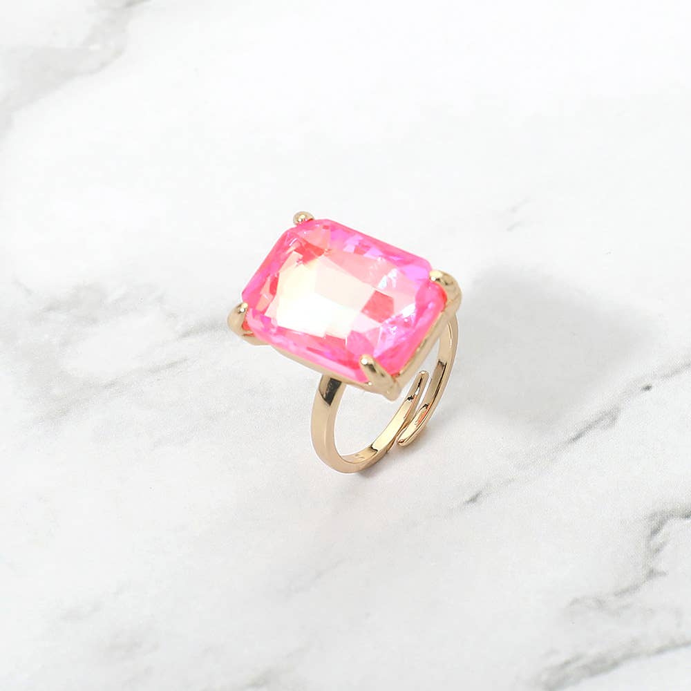 Bold Emerald Cut Stone Cluster Accent Adjustable Ring
