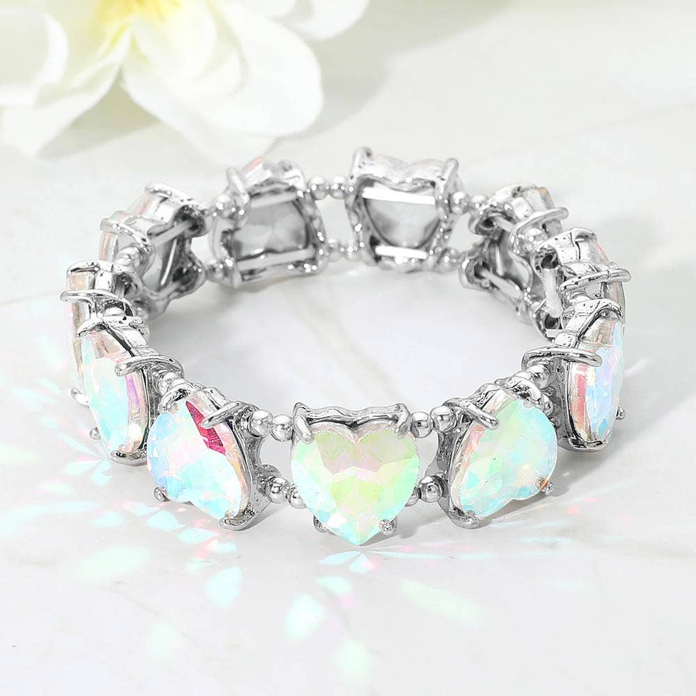 Heart Stone Cluster Beaded Stretch Evening Bracelet