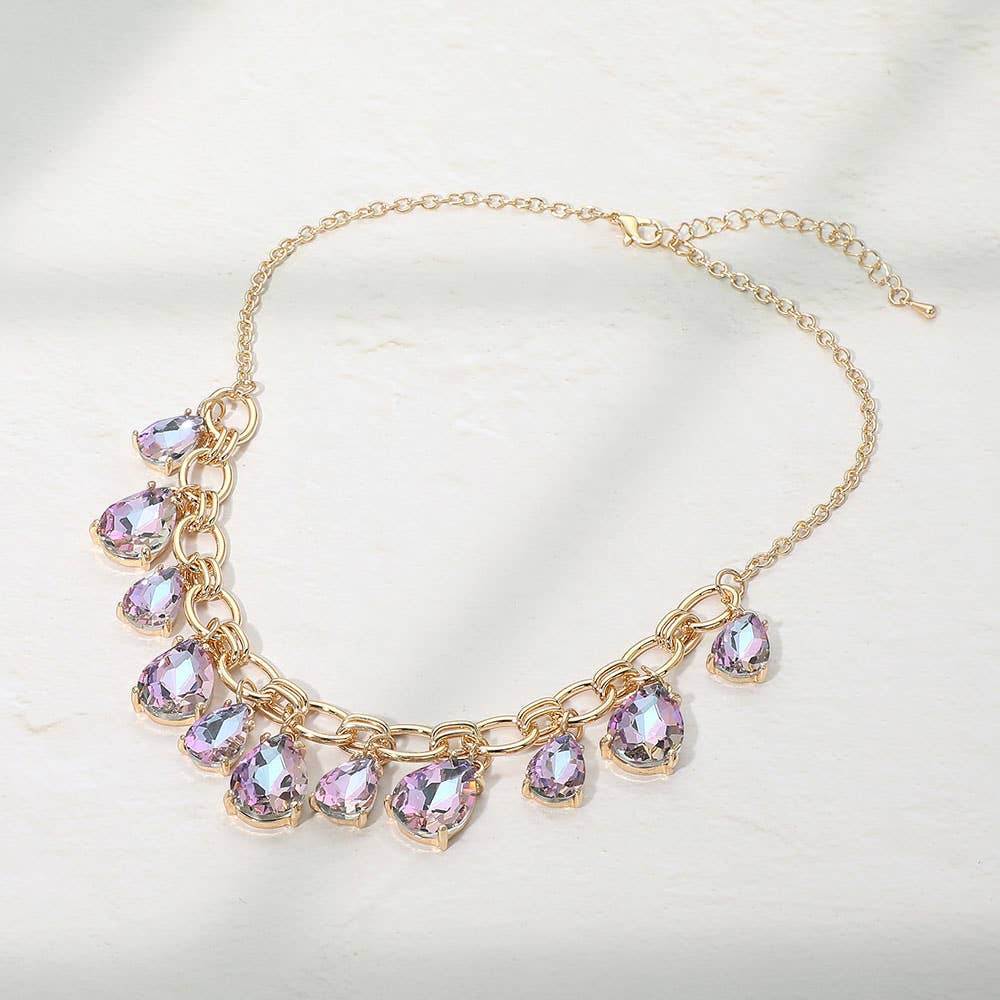 Cushion Teardrop Cluster Drop Station Necklace