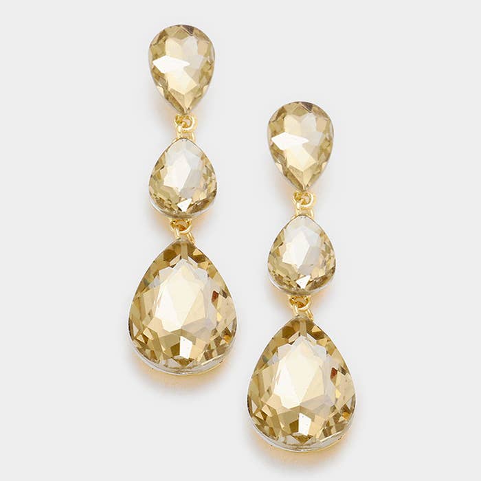 Triple Glass Crystal Teardrop Evening Earrings