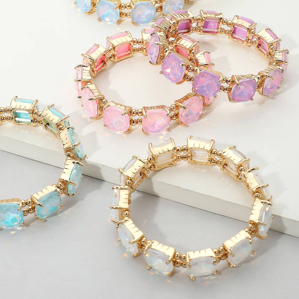 Cushion Square Stone Stretch Evening Bracelet