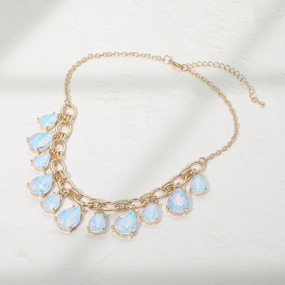 Cushion Teardrop Cluster Drop Station Necklace