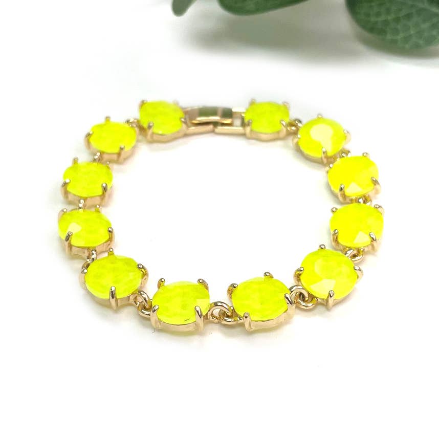 Round Cushion Cut Crystal Glass Linked Bracelet