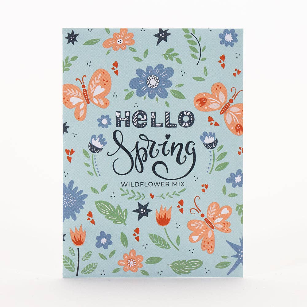 2212. Hello Spring Blue Background - Wildflower Mix Seed Packets