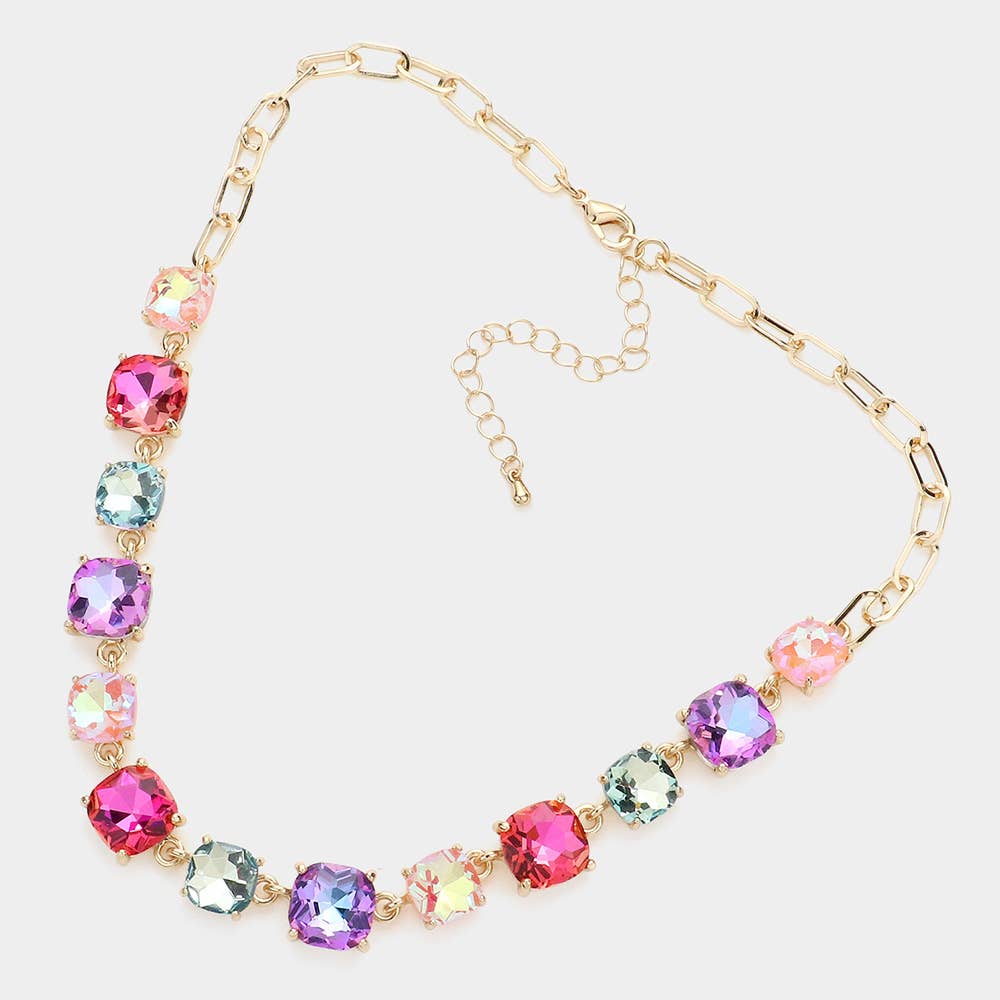 Cushion Square Stone Link Evening Necklace
