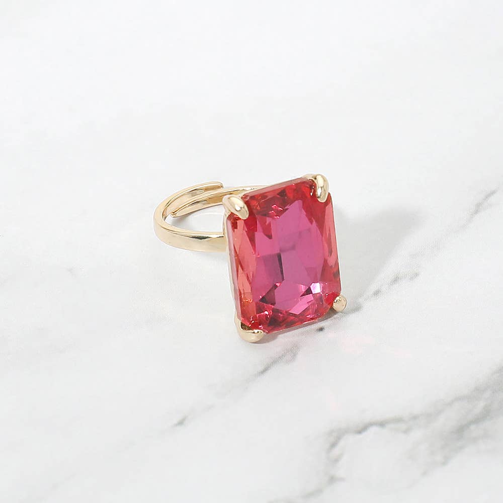 Bold Emerald Cut Stone Cluster Accent Adjustable Ring