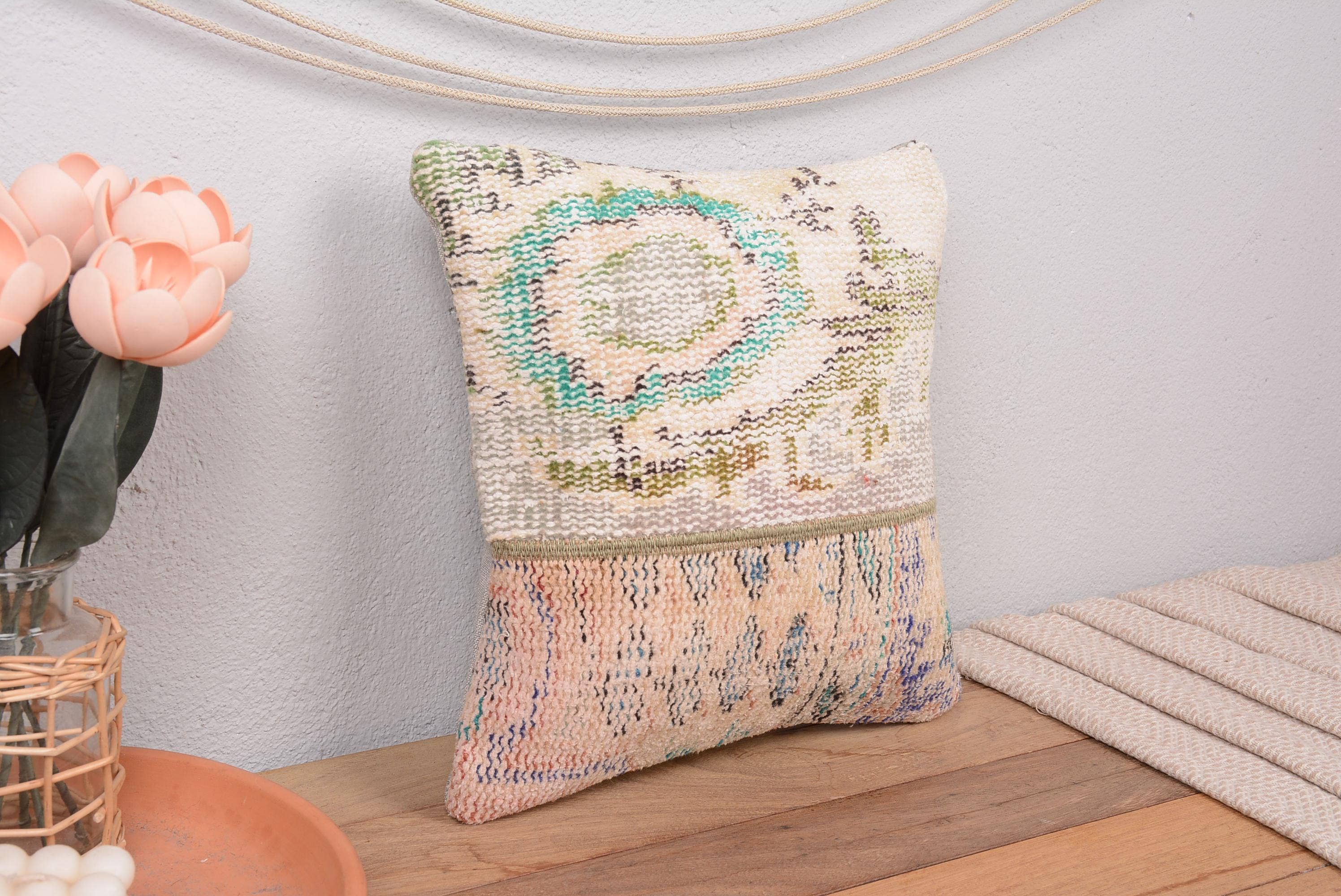 Vintage Kilim Patchwork Hand Knotted Pillow Cover