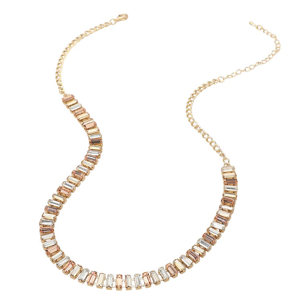 Baguette Stone Cluster Link Accent Necklace