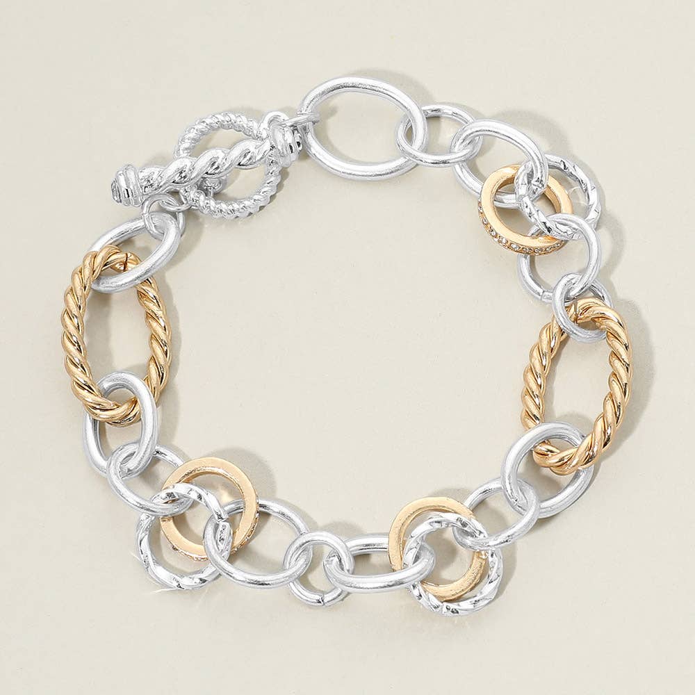 Chunky Mixed Link Statement Toggle Bracelet